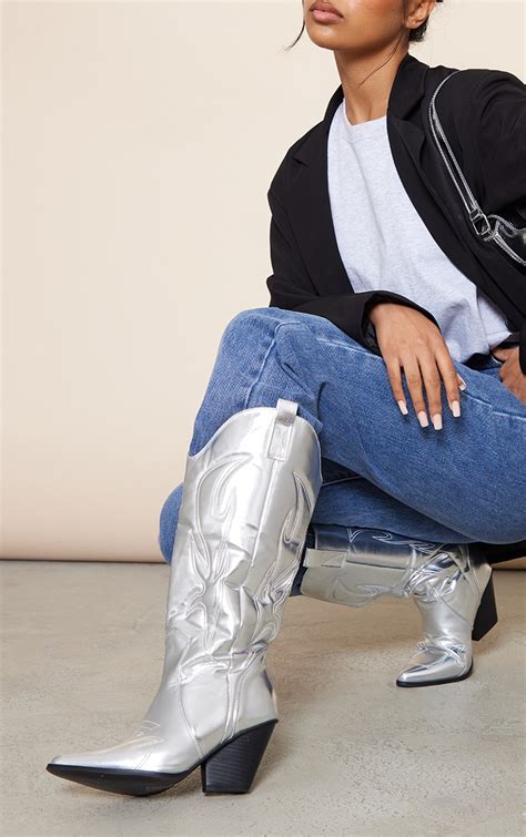 ysl silver western boots|YSL high boots.